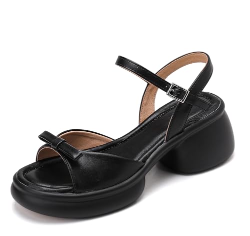Lroey Reoly Damen Block Mitte Absatz Sandals Runde Zehen Daily Schuhe Ls1037 Schwarz Gr 38 EU von Lroey Reoly