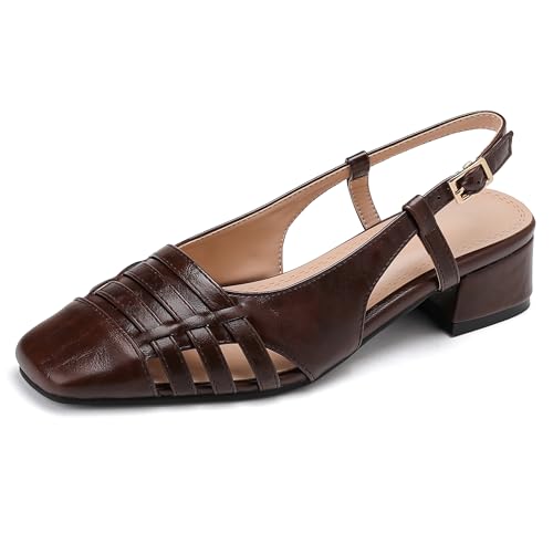 Lroey Reoly Damen Block Mitte Absatz Sandals Square Toe Buro Schuhe Ls1050 Braun Gr 35 EU von Lroey Reoly