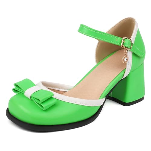 Lroey Reoly Damen Block Mitte Absatz Sandals Square Toe Kleid Sandale Ls943 Grün Gr 40 EU von Lroey Reoly