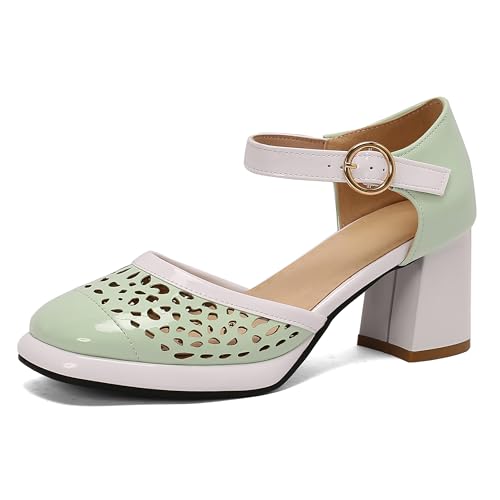 Lroey Reoly Damen Block Mitte Absatz Sandals mit Plateau Runde Zehen Daily Schuhe Ls890 Grün Gr 48 EU von Lroey Reoly