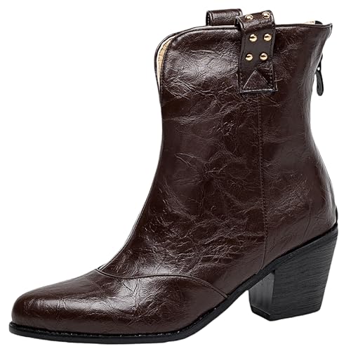 Lroey Reoly Damen Block Mitte Absatz Stiefeletten Almond Toe Cowboy Dx955 Braun Gr 41 EU von Lroey Reoly