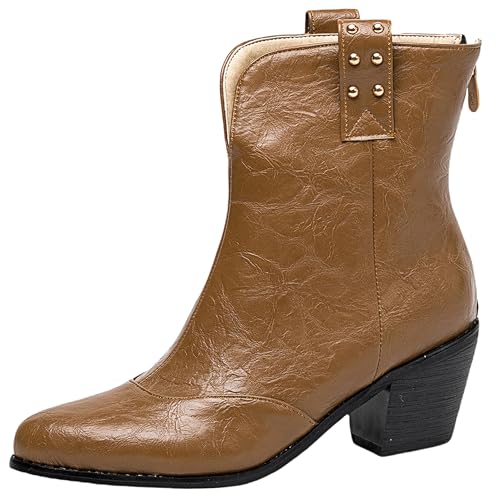 Lroey Reoly Damen Block Mitte Absatz Stiefeletten Almond Toe Cowboy Dx955 Khaki Gr 48 EU von Lroey Reoly