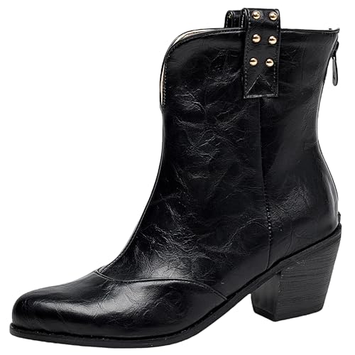 Lroey Reoly Damen Block Mitte Absatz Stiefeletten Almond Toe Cowboy Dx955 Schwarz Gr 48 EU von Lroey Reoly