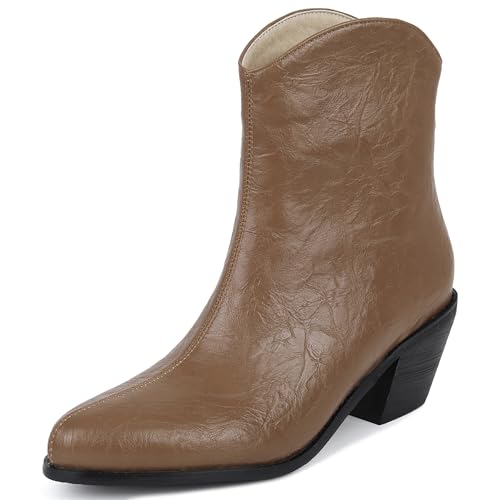 Lroey Reoly Damen Block Mitte Absatz Stiefeletten Almond Toe Cowboy Dx956 Gelb Gr 40 EU von Lroey Reoly