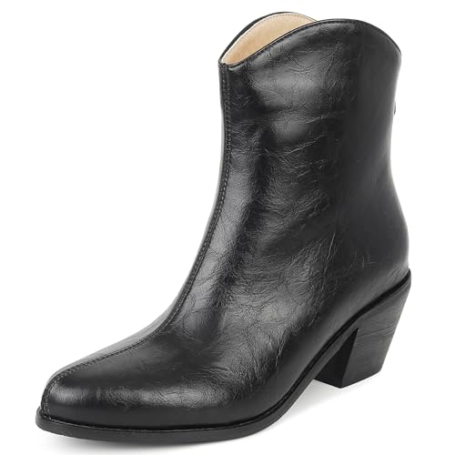 Lroey Reoly Damen Block Mitte Absatz Stiefeletten Almond Toe Cowboy Dx956 Schwarz Gr 42 EU von Lroey Reoly