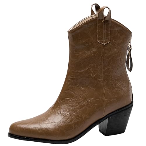 Lroey Reoly Damen Block Mitte Absatz Stiefeletten Almond Toe Cowboy Dx957 Gelb Gr 46 EU von Lroey Reoly