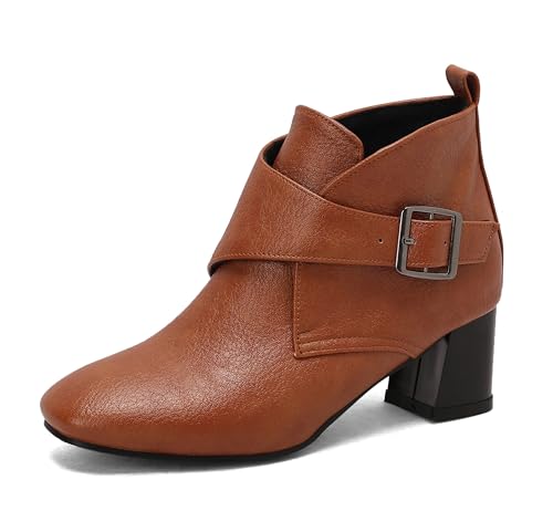Lroey Reoly Damen Block Mitte Absatz Stiefeletten Runde Zehen Daily Dx927 Braun Gr 38 EU von Lroey Reoly