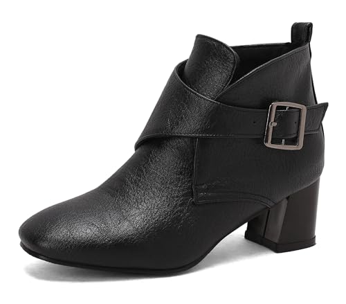 Lroey Reoly Damen Block Mitte Absatz Stiefeletten Runde Zehen Daily Dx927 Schwarz Gr 42 EU von Lroey Reoly