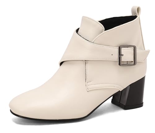 Lroey Reoly Damen Block Mitte Absatz Stiefeletten Runde Zehen Daily Dx927 Weiß Gr 45 EU von Lroey Reoly