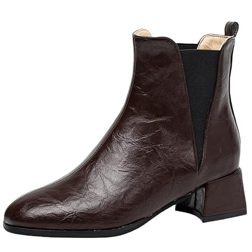 Lroey Reoly Damen Block Mitte Absatz Stiefeletten Square Toe Chelsea Dx953 Braun Gr 41 EU von Lroey Reoly