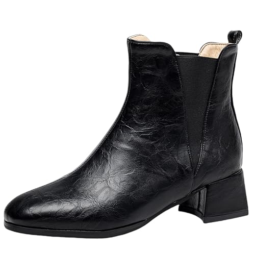 Lroey Reoly Damen Block Mitte Absatz Stiefeletten Square Toe Chelsea Dx953 Schwarz Gr 43 EU von Lroey Reoly