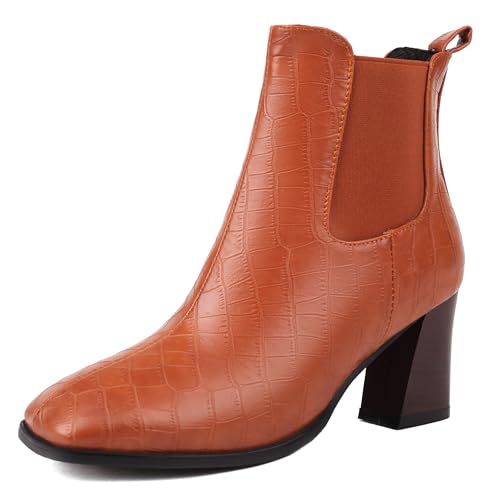 Lroey Reoly Damen Block Mitte Absatz Stiefeletten Square Toe Chelsea Dx958 Braun Gr 32 EU von Lroey Reoly