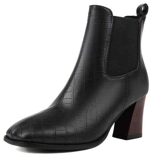 Lroey Reoly Damen Block Mitte Absatz Stiefeletten Square Toe Chelsea Dx958 Schwarz Gr 51 EU von Lroey Reoly