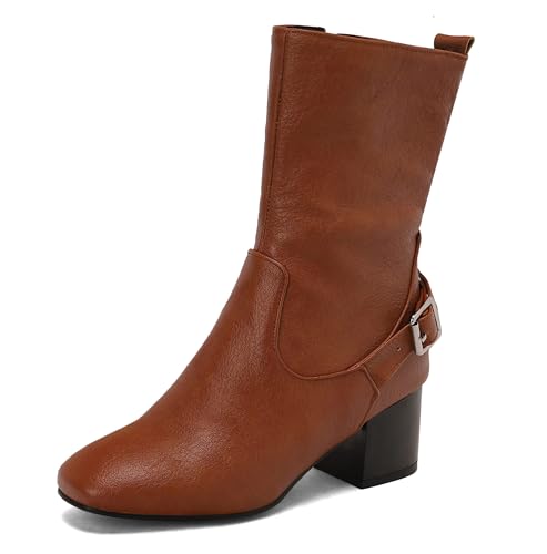 Lroey Reoly Damen Block Mitte Absatz Stiefeletten Square Toe Daily Dx963 Braun Gr 39 EU von Lroey Reoly