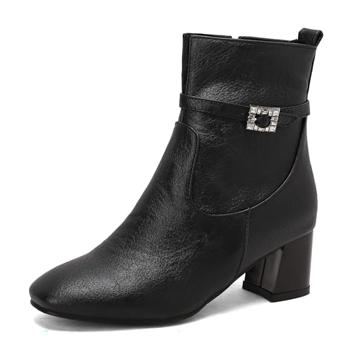 Lroey Reoly Damen Block Mitte Absatz Stiefeletten Square Toe Daily Dx964 Schwarz Gr 38 EU von Lroey Reoly