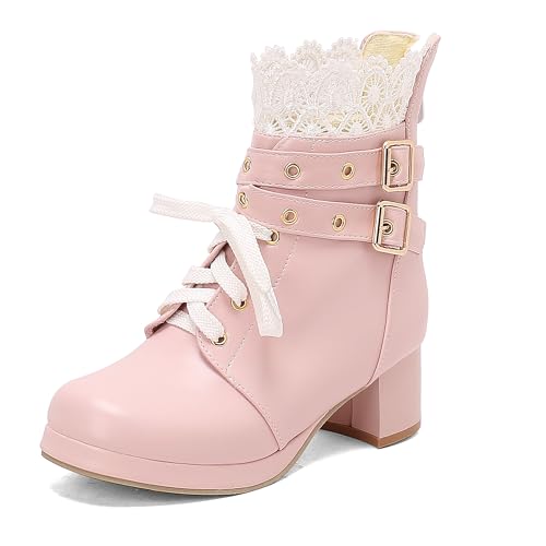 Lroey Reoly Damen Block Mitte Absatz Stiefeletten mit Plateau Square Toe Daily Dx925 Pink Gr 34 EU von Lroey Reoly
