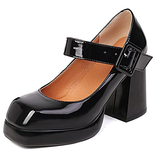 Lroey Reoly Damen Blockieren Ferse Mary Jane Schuhe, Höhe Ferse Pumpe Square Toe Schnalle Abendschuhe mit Plateau Mode Solid Schuhe Kimdrn Schwarz Gr 47 EU Lroey Reoly Damen Blockieren Ferse Mary Jane Schuhe, Höhe Ferse Pumpe Square Toe Schnalle Abendschuhe mit Plateau Mode Solid Schuhe Kimdrn Schwarz Gr 47 EU von Lroey Reoly