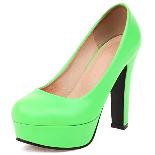Lroey Reoly Damen Blockieren Fersenpumps, Höhe Ferse Pumpe Runde Zehen Ohne Verschluss Party Schuhe mit Plateau Simple Weffkk Grün Gr 35 EU von Lroey Reoly