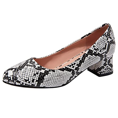 Lroey Reoly Damen Blockieren Fersenpumps, Mittlere Fersenpumpe Almond Toe Ohne Verschluss Party Schuhe Snakeskin Print Leisure Xnsvdd Weiß Gr 38 EU von Lroey Reoly