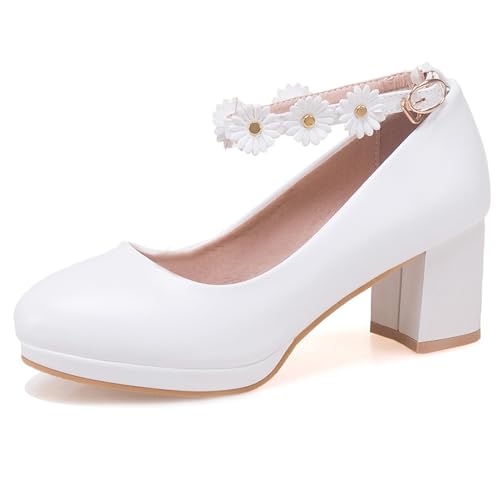 Lroey Reoly Damen Blockieren Fersenpumps, Mittlere Fersenpumpe Runde Zehen Schnalle Abendschuhe mit Plateau Knöchelriemchen Blumes Elegant Pcqsvf Weiß Gr 35 EU Lroey Reoly Damen Blockieren Fersenpumps, Mittlere Fersenpumpe Runde Zehen Schnalle Abendschuhe mit Plateau Knöchelriemchen Blumes Elegant Pcqsvf Weiß Gr 35 EU von Lroey Reoly