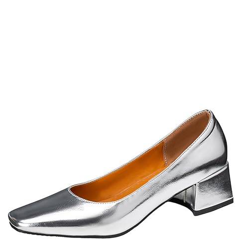 Lroey Reoly Damen Blockieren Fersenpumps Dp804 Mitte Absatz Silber Gr 43 EU von Lroey Reoly