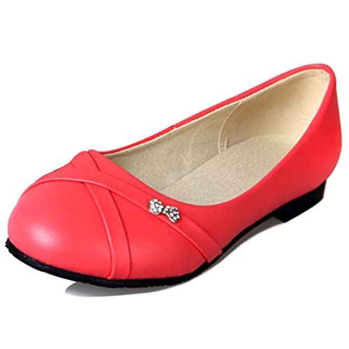 Lroey Reoly Damen Flache Ballettschuhe, Flache Pumpe Runde Zehen Ohne Verschluss Daily Schuhe Glitzersteine Leisure Xnuufh Rose-Rot Gr 39 EU von Lroey Reoly