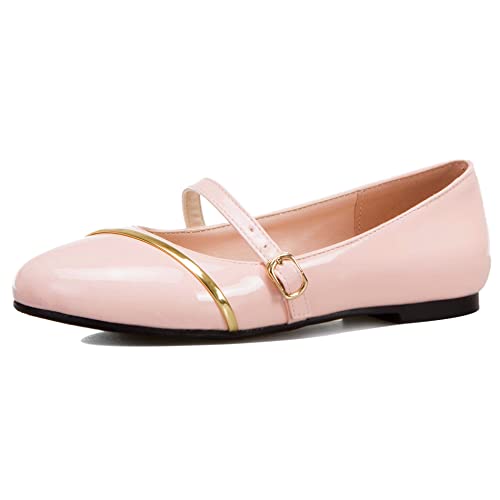 Lroey Reoly Damen Flache Ballettschuhe, Flache Pumpe Runde Zehen Ohne Verschluss Mary Jane Elegant Hxinjx Pink Gr 45 EU von Lroey Reoly