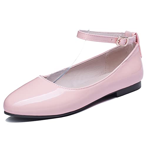 Lroey Reoly Damen Flache Ballettschuhe, Flache Pumpe Runde Zehen Schnalle Daily Schuhe Knöchelriemchen Elegant Fwtfjr Pink Gr 52 EU von Lroey Reoly