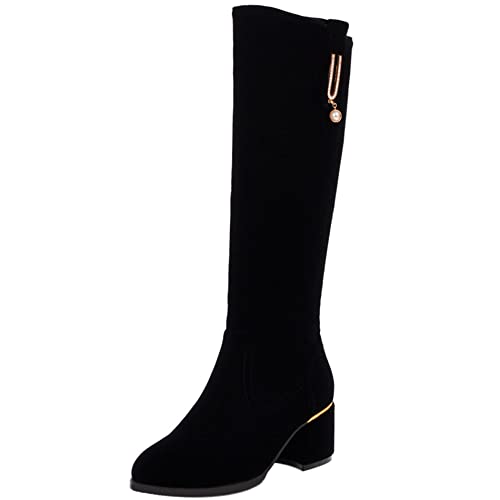 Lroey Reoly Damen Hohe Stiefel mit Blockabsatz, Anzugstiefel Mitte Absatz Runde Zehen Boots Zip Abend 159 Schwarz Gr 38 EU von Lroey Reoly