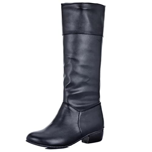 Lroey Reoly Damen Hohe Stiefel mit Blockabsatz, Lockere Stiefel Leisure Ohne Verschluss Overknees Stiefel Mitte Absatz Runde Zehen 296 Schwarz/Hm Gr 47 EU von Lroey Reoly