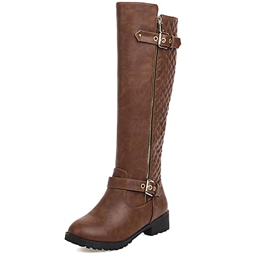 Lroey Reoly Damen Hohe Stiefel mit Blockabsatz, Reitstiefel Mitte Absatz Boots Zip 092 Braun Gr 42 EU Lroey Reoly Damen Hohe Stiefel mit Blockabsatz, Reitstiefel Mitte Absatz Boots Zip 092 Braun Gr 42 EU von Lroey Reoly