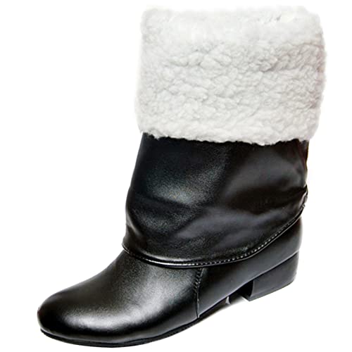 Damen Hohe Stiefel mit Blockabsatz, Winterstiefel Leisure Ohne Verschluss Overknees Stiefel Mitte Absatz Runde Zehen Pelzgefüttert 297 Schwarz/Hm Gr 45 EU von Lroey Reoly