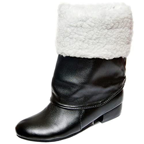 Lroey Reoly Damen Hohe Stiefel mit Blockabsatz, Winterstiefel Leisure Ohne Verschluss Overknees Stiefel Mitte Absatz Runde Zehen Pelzgefüttert 297 Schwarz/Hm Gr 47 EU von Lroey Reoly