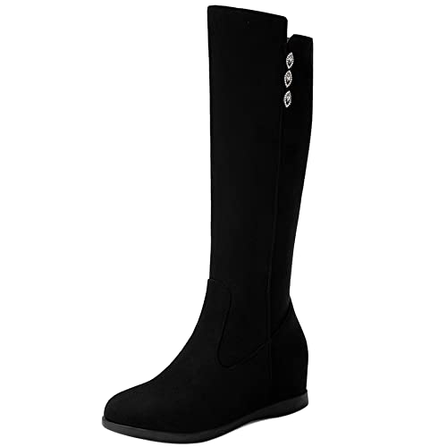Lroey Reoly Damen Hohe Stiefel mit Keilabsatz, Anzugstiefel Mitte Absatz Runde Zehen Boots Zip 113 Schwarz Gr 38 EU von Lroey Reoly