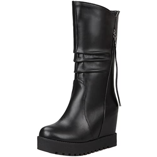 Lroey Reoly Damen Hohe Stiefel mit Keilabsatz, Winterstiefel Leisure Ohne Verschluss Overknees Stiefel Höhe Ferse Runde Zehen mit Plateau 290 Schwarz-Dl Gr 34 EU von Lroey Reoly