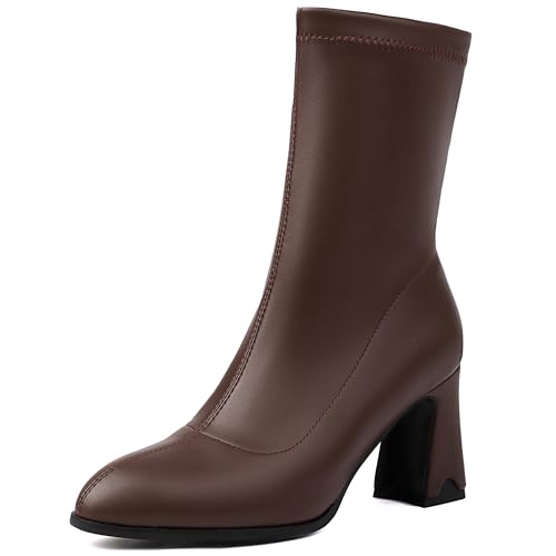 Lroey Reoly Damen Hohen Blockabsatz Hohe Stiefel Pointed Toe Abend Dx978 Braun Gr 38 EU von Lroey Reoly