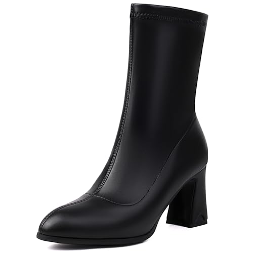Lroey Reoly Damen Hohen Blockabsatz Hohe Stiefel Pointed Toe Abend Dx978 Schwarz Gr 44 EU von Lroey Reoly