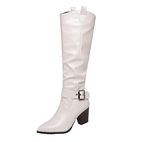 Lroey Reoly Damen Hohen Blockabsatz Kniehohe Stiefel Pointed Toe Slouch Cx863 Weiß Gr 39 EU Lroey Reoly Damen Hohen Blockabsatz Kniehohe Stiefel Pointed Toe Slouch Cx863 Weiß Gr 39 EU von Lroey Reoly