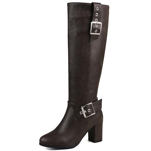 Lroey Reoly Damen Hohen Blockabsatz Kniehohe Stiefel Runde Zehen Daily Cx872 Kaffee Gr 38 EU von Lroey Reoly