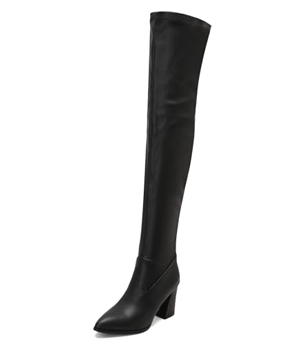 Lroey Reoly Damen Hohen Blockabsatz Overknee Stiefel Runde Zehen Party Cx856 Schwarz Gr 47 EU von Lroey Reoly