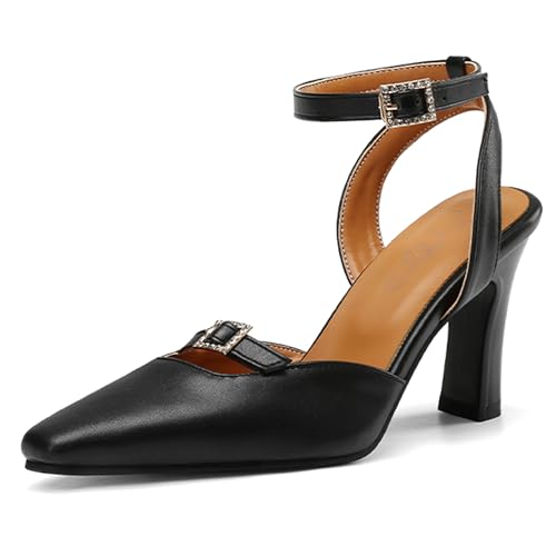 Lroey Reoly Damen Hohen Blockabsatz Sandals Pointed Toe Buro Schuhe Ls833 Schwarz Gr 35 EU von Lroey Reoly