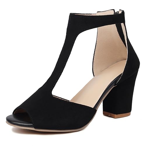 Lroey Reoly Damen Hohen Blockabsatz Sandals Runde Zehen Abendschuhe Ls896 Schwarz Gr 43 EU von Lroey Reoly