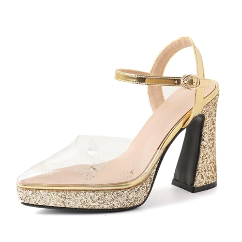 Lroey Reoly Damen Hohen Blockabsatz Sandals mit Plateau Pointed Toe Brautschuhe Ls807 Gold Gr 38 EU Lroey Reoly Damen Hohen Blockabsatz Sandals mit Plateau Pointed Toe Brautschuhe Ls807 Gold Gr 38 EU von Lroey Reoly