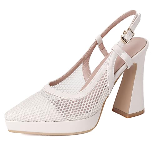 Lroey Reoly Damen Hohen Blockabsatz Sandals mit Plateau Pointed Toe Daily Schuhe Ls809 Aprikose Gr 40 EU von Lroey Reoly