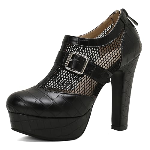 Lroey Reoly Damen Hohen Blockabsatz Sandals mit Plateau Runde Zehen Abendschuhe Ls1065 Schwarz Gr 35 EU von Lroey Reoly