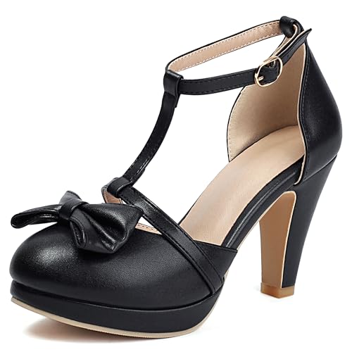 Lroey Reoly Damen Hohen Blockabsatz Sandals mit Plateau Runde Zehen Abendschuhe Ls894 Schwarz Gr 41 EU von Lroey Reoly