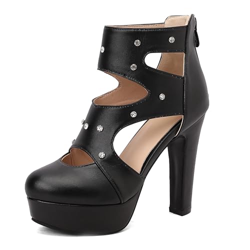 Lroey Reoly Damen Hohen Blockabsatz Sandals mit Plateau Runde Zehen Kleid Sandale Ls1056 Schwarz Gr 35 EU von Lroey Reoly
