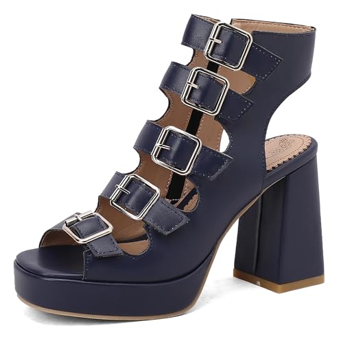 Lroey Reoly Damen Hohen Blockabsatz Sandals mit Plateau Runde Zehen Party Schuhe Ls1054 Blau Gr 46 EU Lroey Reoly Damen Hohen Blockabsatz Sandals mit Plateau Runde Zehen Party Schuhe Ls1054 Blau Gr 46 EU von Lroey Reoly