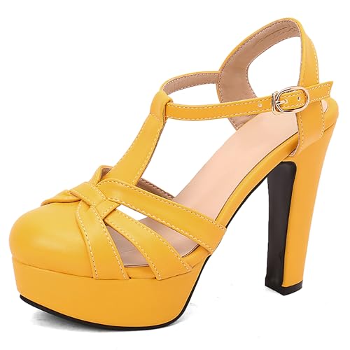 Lroey Reoly Damen Hohen Blockabsatz Sandals mit Plateau Runde Zehen Party Schuhe Ls1058 Gelb Gr 41 EU Lroey Reoly Damen Hohen Blockabsatz Sandals mit Plateau Runde Zehen Party Schuhe Ls1058 Gelb Gr 41 EU von Lroey Reoly