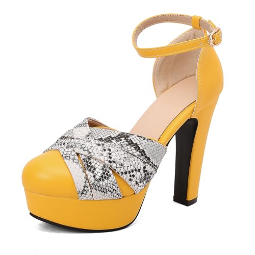 Lroey Reoly Damen Hohen Blockabsatz Sandals mit Plateau Runde Zehen Party Schuhe Ls1059 Gelb Gr 35 EU Lroey Reoly Damen Hohen Blockabsatz Sandals mit Plateau Runde Zehen Party Schuhe Ls1059 Gelb Gr 35 EU von Lroey Reoly